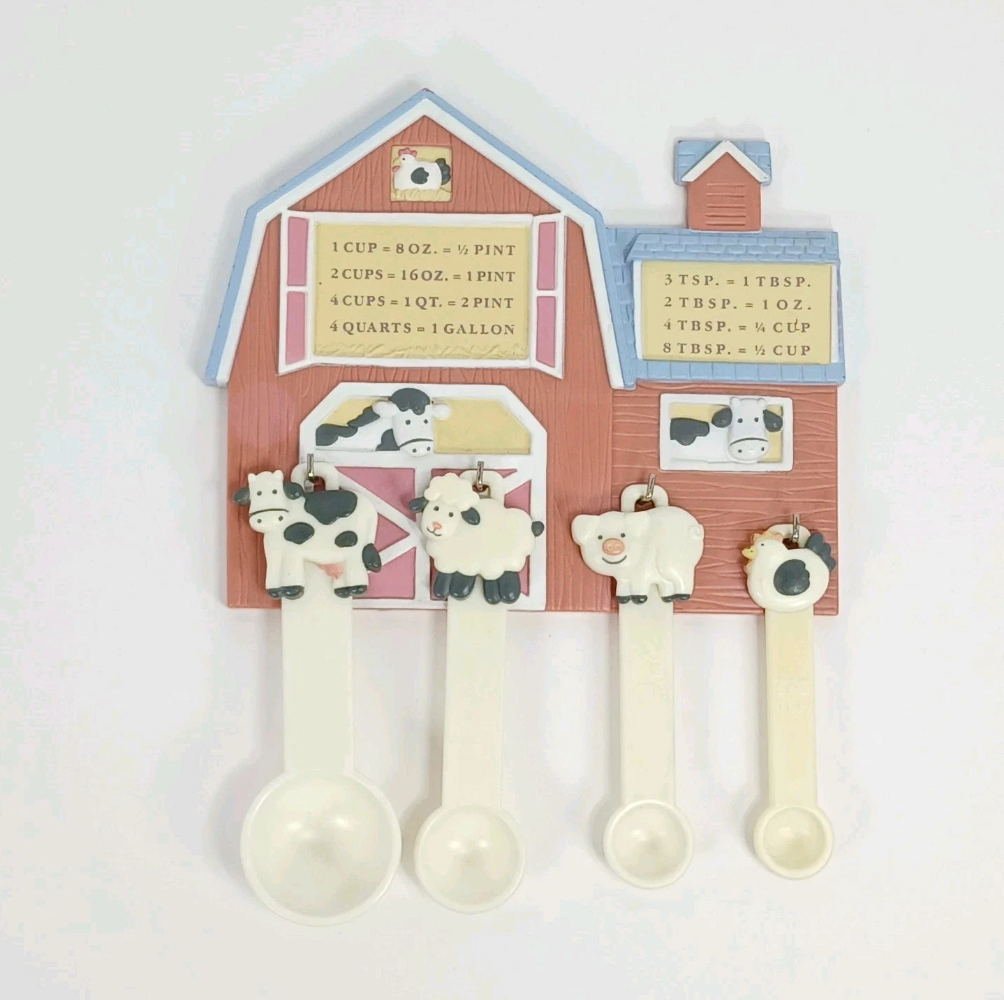 Vintage Avon Down On The Farm Measuring Spoons & Barn Plaque Display With Hooks