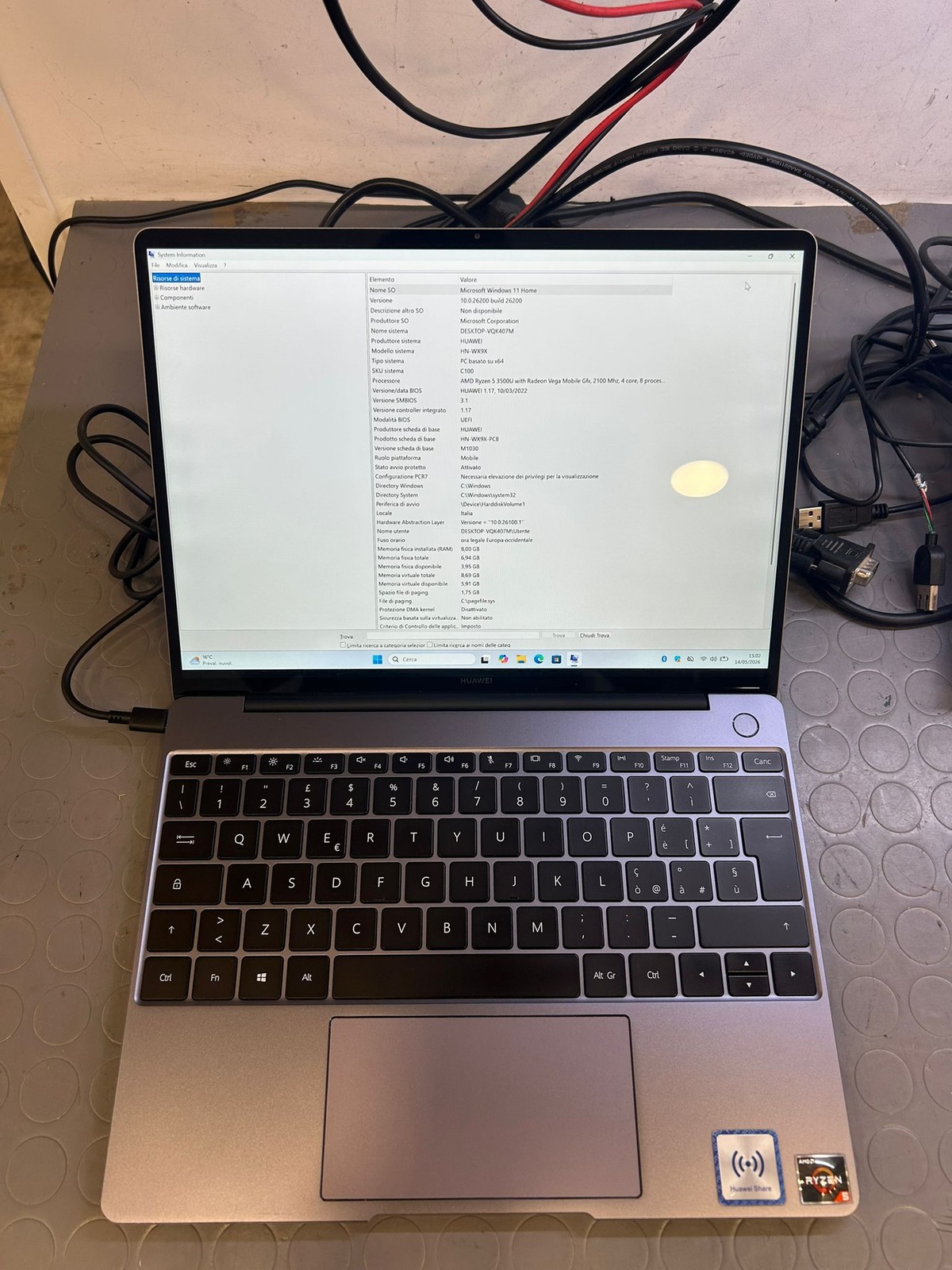 Notebook Pc Portatile Huawei 13" AMD RYZEN 5 3500u Ram 8GB SSD 256GB Win10 Pro