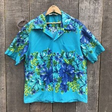 VTG 60s Kimo's Polynesian Shop Hawaiian Aloha Shirt Loop Collar Barkcloth XL