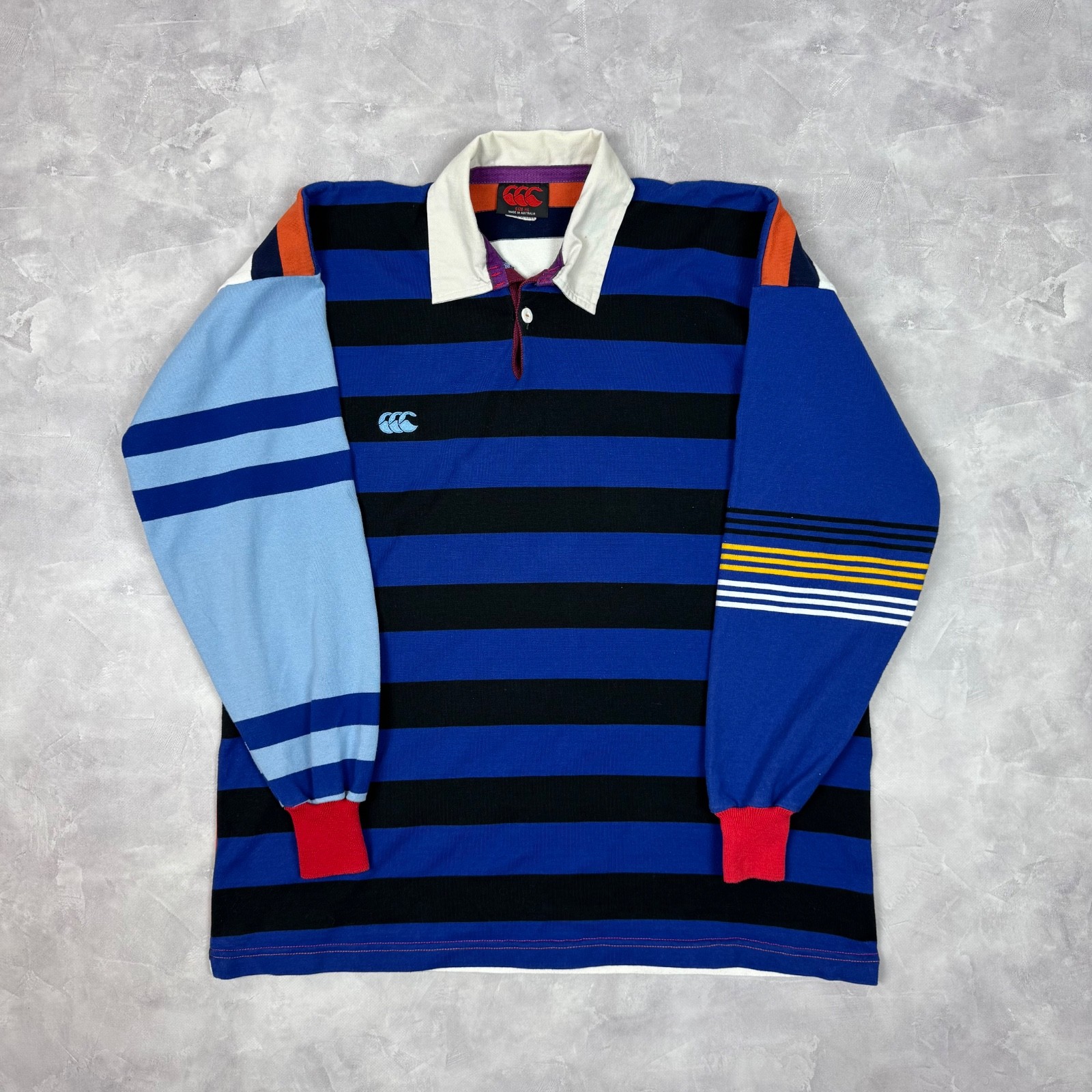 Vintage Canterbury CCC Rugby Shirt Made in Australia Mens XL Blue Black Striped