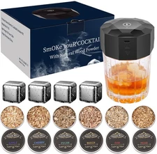 Whiskey Smoker Kit - Electric Cocktail Kit with 6 Flavors Wood Chips, Rechargeab