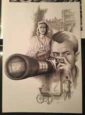 Rear Window ~ Andrew Rowland Original Art ~ James Stewart Grace Kelly Hitchcock