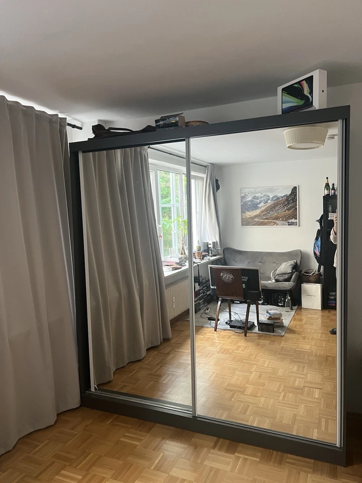 Schwebetürenschrank  203cm Grau/Weiß mit zwei Spiegeln Multi 20