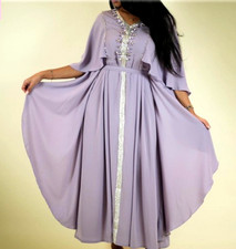 WOMEN PLUS SIZE SPARKLY EMBROIDERED PURPLE SILVER KAFTAN DRESS ( SIZE XL )