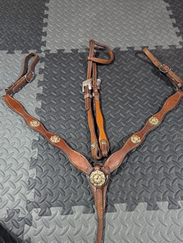 Bling Leather Breast Collar W/Matching Headstall