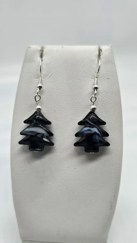 Murano Glass Christmas Tree w Stamped 925 wire Dangle Earrings. Style # 4 - Image 2 of 4