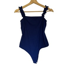 Saints 21 Ribbed Blue Sleeveless Bodysuit With Ruffle Straps women's size small