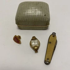 Misc Junk Pile - LG&E Pin - Pocketknife (won’t Open) Lucerne Watch (no Band)