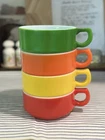 4 Vintage Anchor Hocking Fire-King Multi Colored  D Handle Soup Bowls Chili Mugs