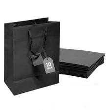 Novel Box Black Gift Bags with Handles 10 Pack 8x4x10 Inches Large Paper Bulk...