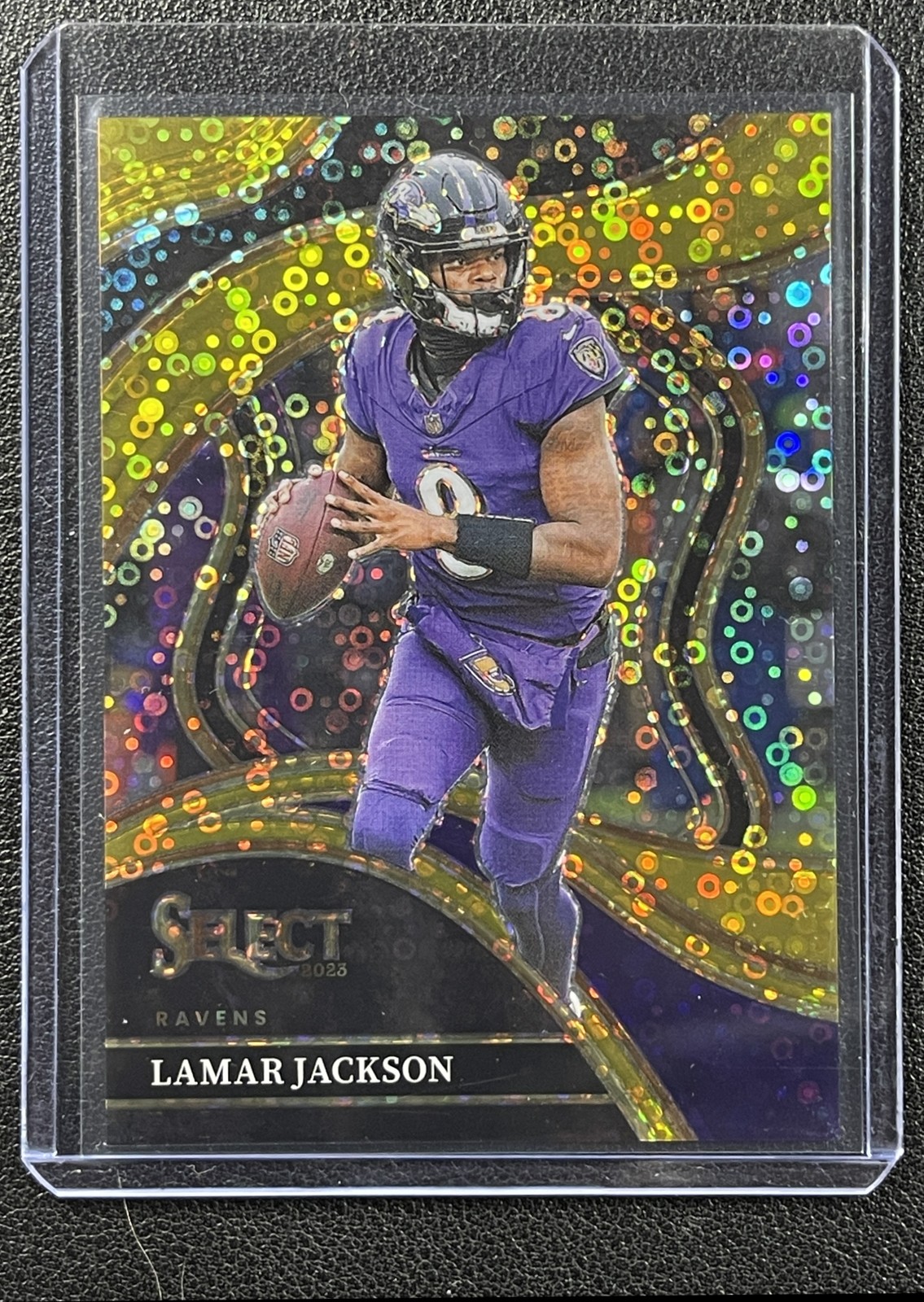 LAMAR JACKSON 2023 PANINI SELECT #241 DISCO GOLD PRIZM CLUB LEVEL 05/10 RAVENS