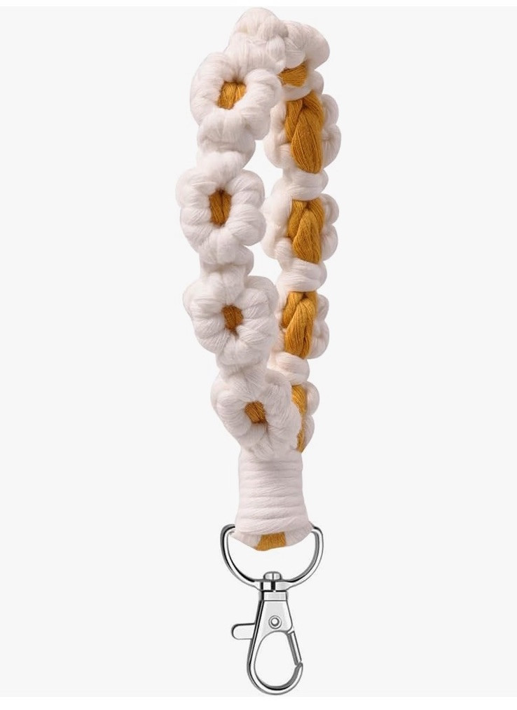 Macrame Daisy Flower Wristlet Keychain Boho Chic Accessory