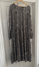 Ladies Size 22 Brown Mix Animal Print Dress Boohoo Round Neck Sleeves Preowned