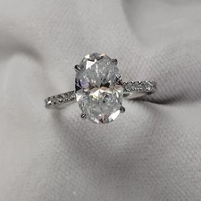 3CT Oval-Cut VVS1 Moissanite Solitaire Engagement Ring 14K White Gold Plated