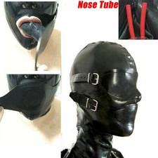 Latex Rubber Hood with Removable Eyes and Mouth Mask Open Eyes Mouth Back Zipper