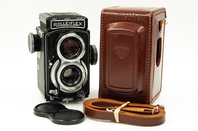 RARE BLACK 4x4 Baby Rolleiflex w/Leather Case, Strap, Manuals, EX