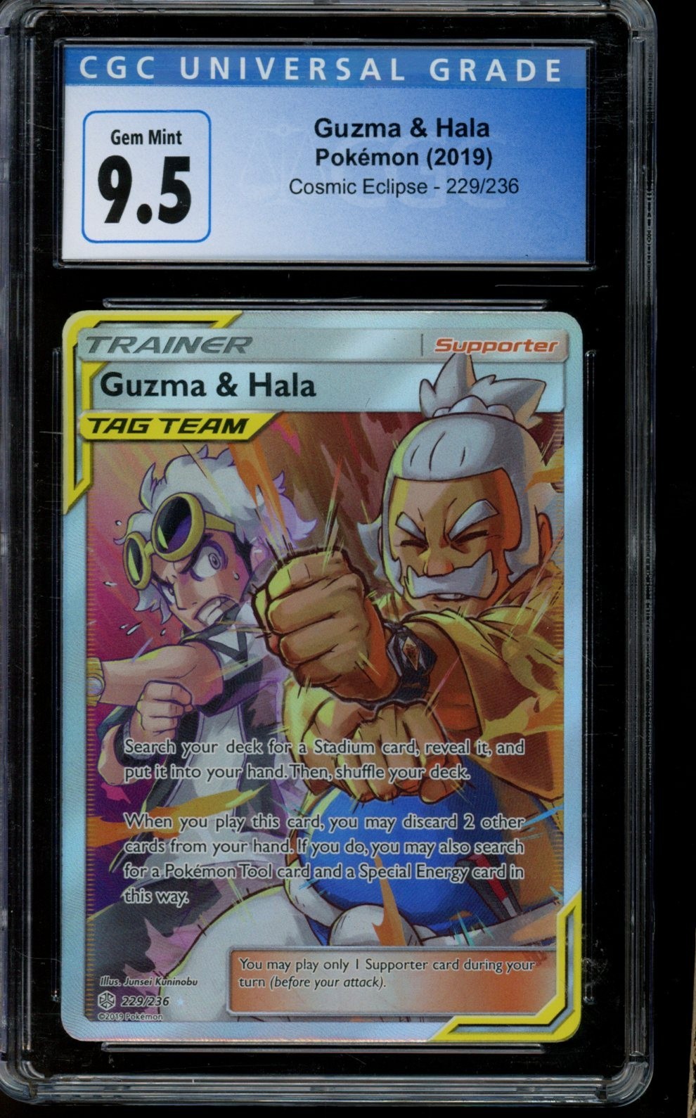 CGC 9.5 GEM MINT Pokemon Guzma & Hala Cosmic Eclipse Holo 229/236
