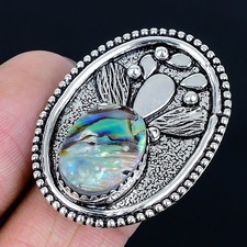 Exquisite Abalone Shell Gemstone 925 Sterling Silver Jewelry Ring Size Adj