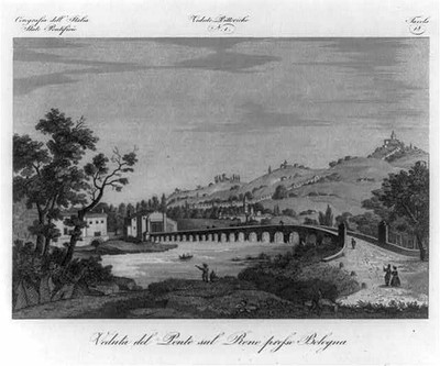 Bologna Italy 1800s Rhine Bridge Veduta del Ponte sul Reno Landscape Print
