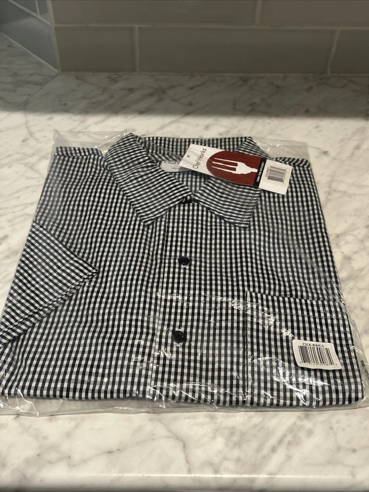 Chef Works Unisex Cook Shirt Black & White Check Large - Image 2 of 4