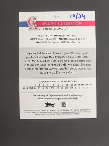 2017 Topps Archives Snapshots MARK LANGSTON AS-ML Black And White Auto 10/24 - Picture 2 of 2