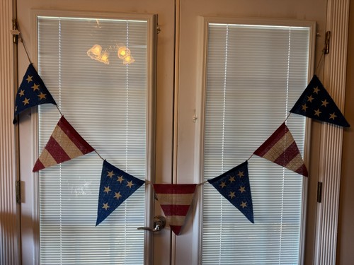 Set of 3 Pottery Barn Americana Fourth of July Burlap Flag Garland 6 Ft Each