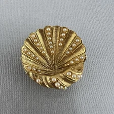 Vtg Sea Shell Brooch Gold Tone Faux Pearl