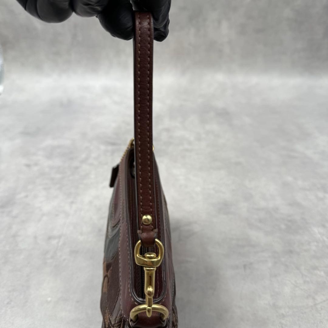 Coach Pouch Bag Patchwork Brown Leather Women Use… - image 12