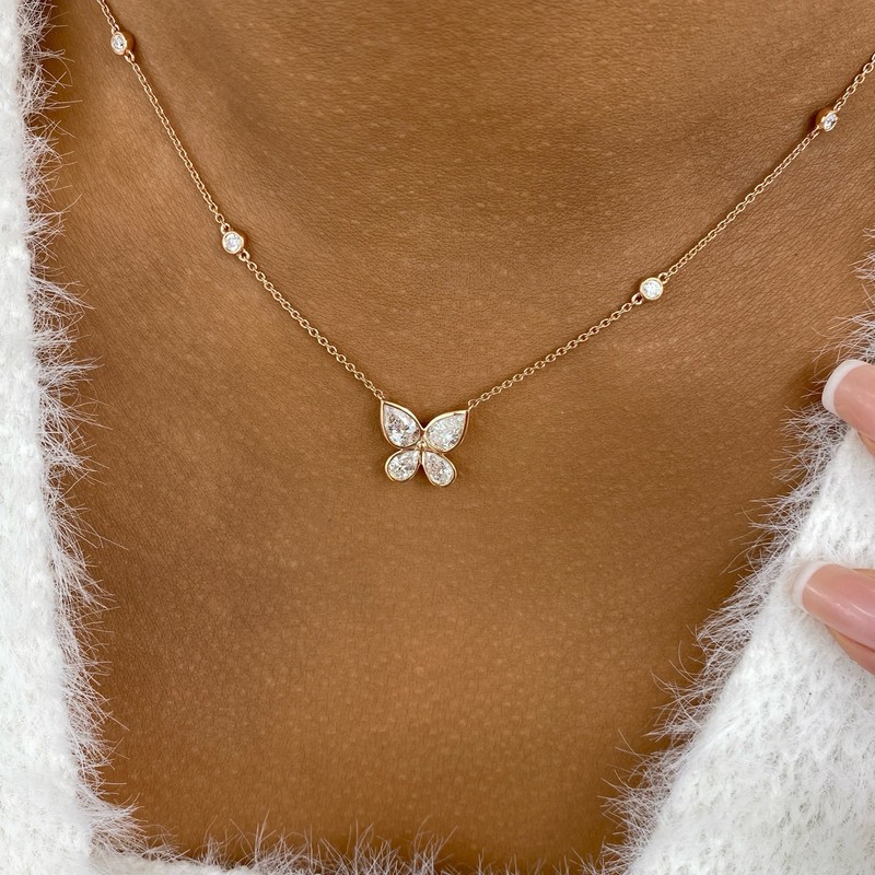 1.6ct Pear and round Pendant Necklace Rose Gold 14K Labcreated Diamond F/VS