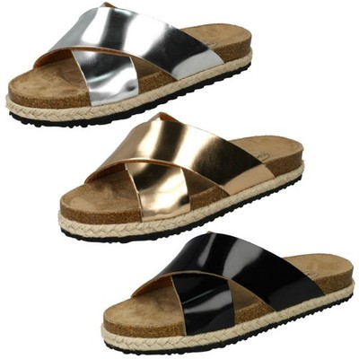 Ladies Spot On Cross Over Straps - Mules