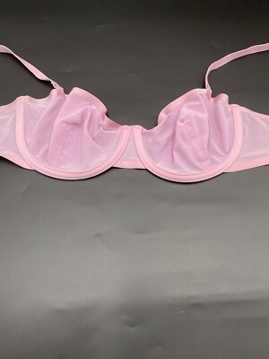 CUUP Size 32 D Pink Carnation Unlined Sheer Lace Balconette Underwire Bra
