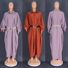 African Women Long Shirt Dress Buttons Oversize Dubai Abaya Kaftan Dashiki Robes