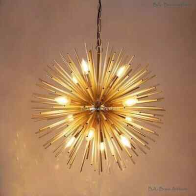 1950's CENTURY COLOR BRASS URCHIN SPUTNIK CHANDELIER VINTAGE STILNOVO LIGHT