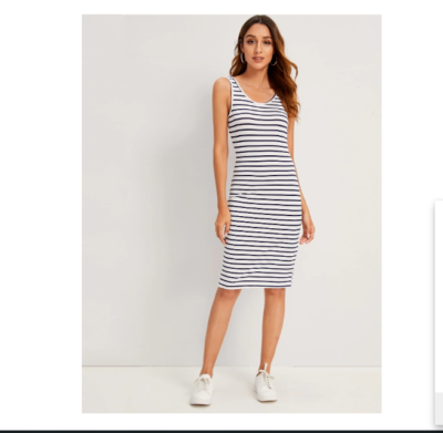 New women's navy & white stripe dress nautical theme L 8 9 NWOT New women's navy & white stripe dress nautical theme L 8 9 NWOT