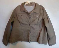 DG2 By Diane Gilman Plus Size 2X Dark Taupe Jean Denim Jacket Button Up