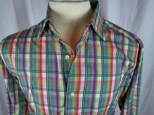 Daniel Cremieux Shirt Large Multicolor Checks Tailored Fit Italian Fabric Btn Dn - Picture 1 of 5