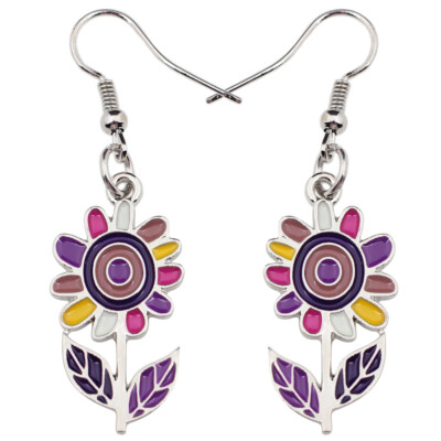 Enamel Alloy Sunflower Flower Earrings Dangle Plants Jewelry Charms Party Gifts