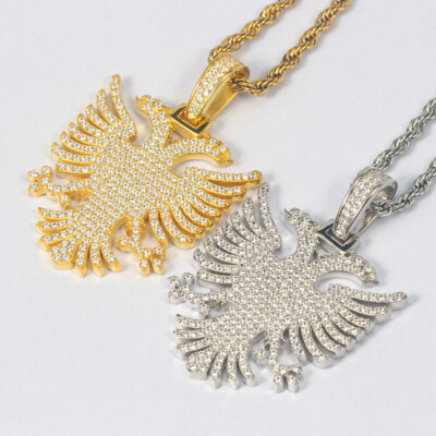 Albanian Double Headed Eagle Byzantine Sterling Silver Necklace Pendant 