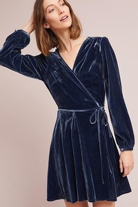 anthropologie blue velvet dress