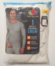 Men's Fruit Of The Loom Dual Defense Thermal Crew Shirt Top Beige Size Large