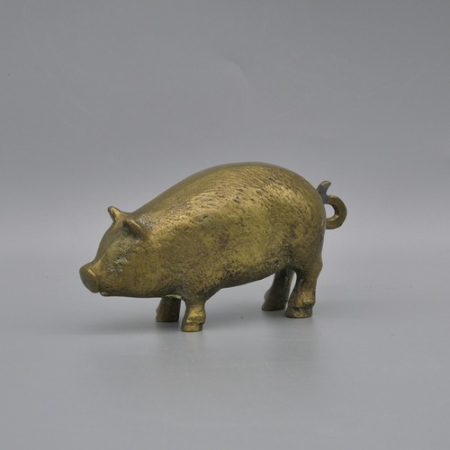 Vintage Solid Brass Boar Pig Figurine Metal Hairy Hog Standing Farm Animal 4" - Picture 2 of 12