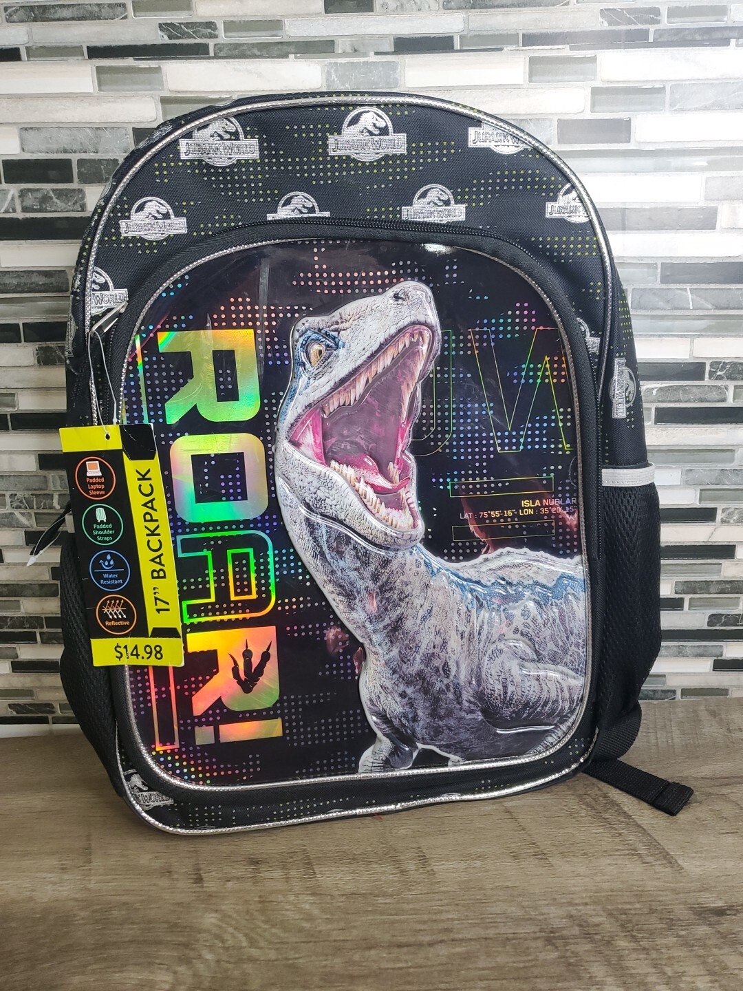 Jurassic World Boys Black Backpack with Laptop Sleeve for School-image