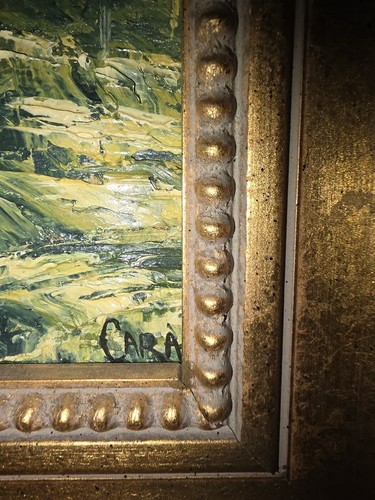 VINTAGE Gold Framed Landscape Oil Painting Mountains Pine Trees. 8 By 6 CARA - Picture 3 of 4
