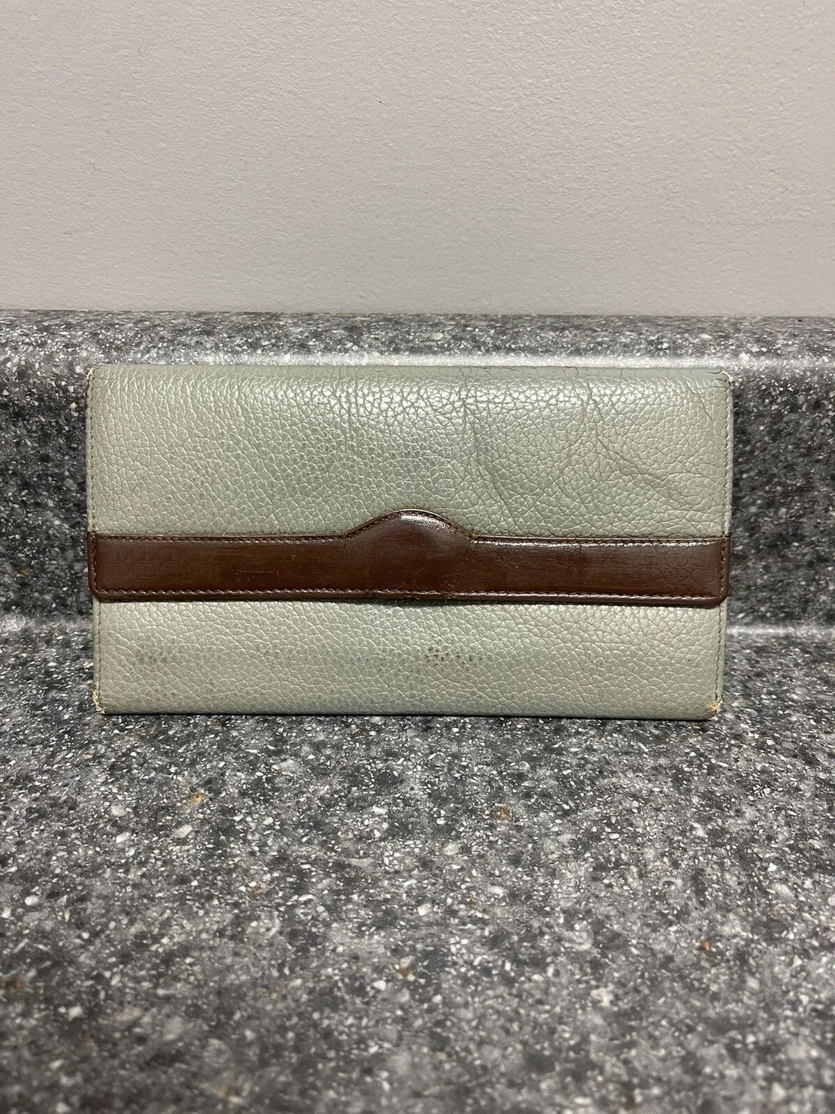 Portefeuille long vintage Christian Dior gris vert logo CD authentique