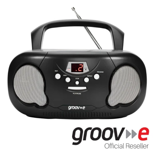 GROOV-E ORIGINAL BOOMBOX PORTABLE CD PLAYER WITH RADIO GVPS733 BLACK BLUE RED