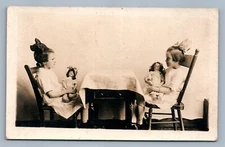 GIRLS w/ DOLLS ANTIQUE REAL PHOTO POSTCARD RPPC