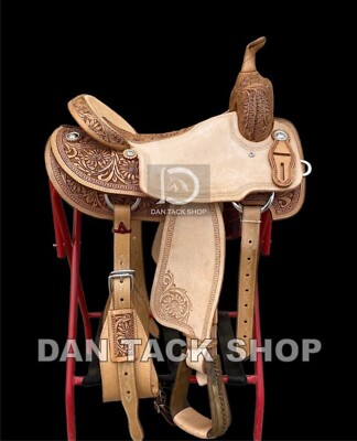 Western Barrel Leather Horse Saddle with Tack Set 10'' to 18'' size Free shipping