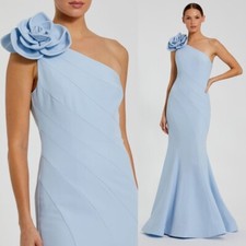 Mac Duggal Ieena NEW Blue Crepe One Shoulder Mermaid Gown With 3D Flower Size 10