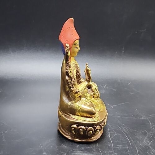 Figura 1° Dalai Lama Tsongkhapa Buddha cinese tibetano ottone rame 3,5"x2"x1,5 - Foto 2 di 18