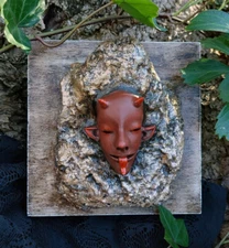 Red Imp Wall Sculpture Clay Art OOAK Incubus